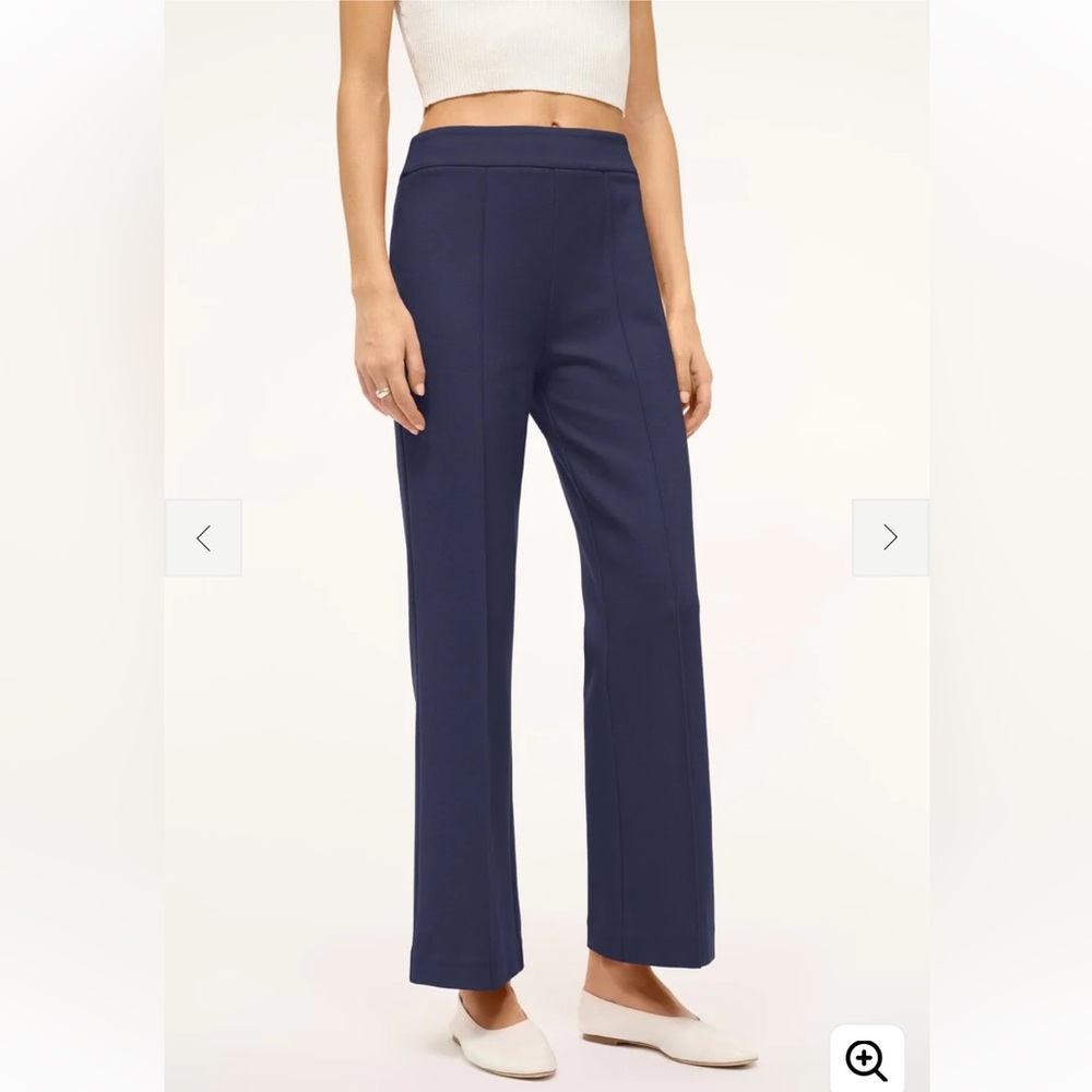 STAUD Knack Ponte Jersey Ankle Length Pants in Navy Blue, size L